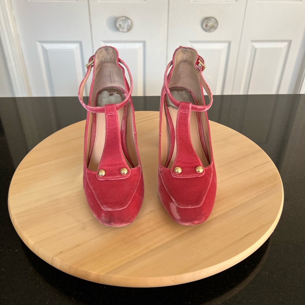 Cole Haan Velvet T-Strap Block Heel